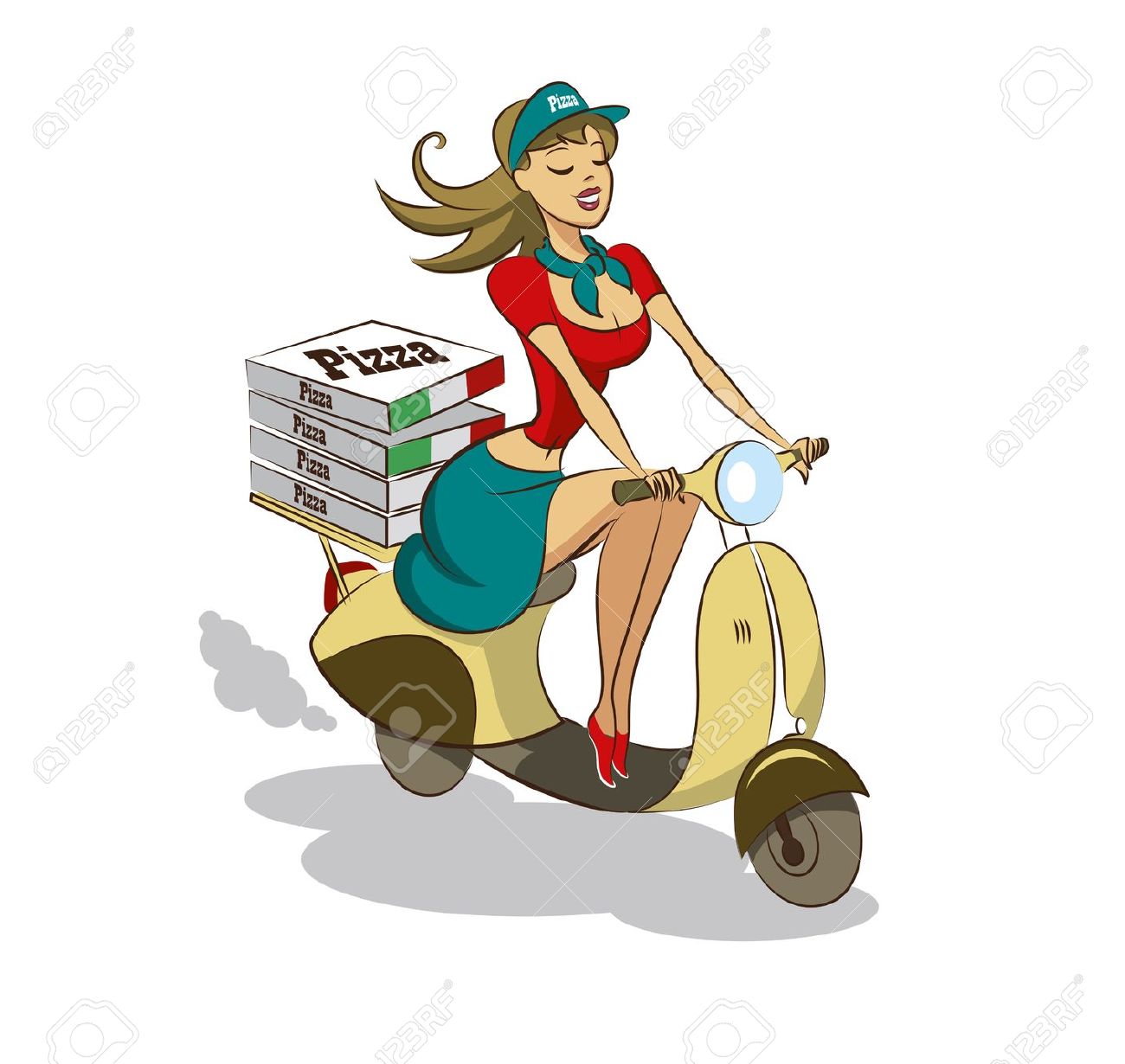 16248485 Pizza Woman Scooter Stock Vector Pizza Delivery Vespa • China